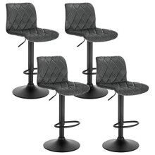 Lestarain Set of 4 Breakfast Bar Stools with Chrome Footrest and Base Swivel Gas Lift Elegant Velvet + Black Matte Simple Bar Stool,Dark Grey