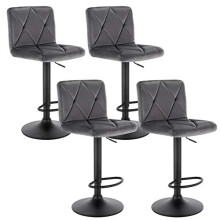 Lestarain 4 Sets Bar Stools Breakfast Dining Stools with Chrome Footrest and Base Swivel Gas Lift Elegant Flannel + Black Matte Simple Bar Stool,