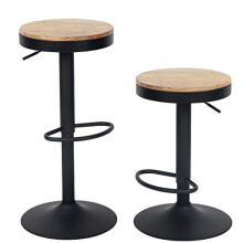 YOUNIKE Set of 2 Bar Stools, Solid Wood, Breakfast Chair, Vintage high stool, Adjustable 360 swivel chair high stool, Easy to assemble, Kitchen