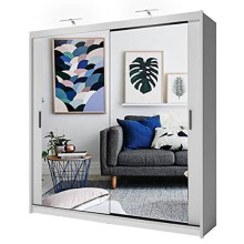 Double Mirror Sliding Door Chicago Wardrobe with 2 LED LIGHT 90/120/150/180/203cm (White, 203cm)