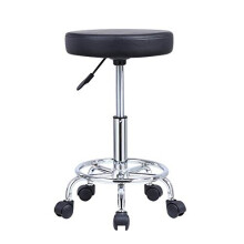KKTONER PU Leather Round Rolling Stool with Foot Rest Swivel Height Adjustment Spa Drafting Salon Tattoo Work Office Massage Stools Task Chair (B