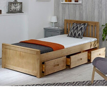 Happy Beds Mission Wooden Solid Waxed Pine Storage Bed Drawers Furniture Frame 3' Single 90 x 190 cm