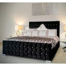 mm08enn Cubed Upholstered Crushed Velvet Double/Kingsize Bed Frame in Silver,Black,Cream,Gold,Champagne,Truffle (4ft6 Double, Black)