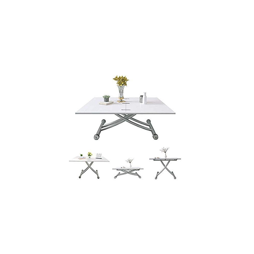 Jeffordoutlet Dining Party Table, Lift Up Modern Shape Height Adjustable Coffee table,White Living Room Furniture