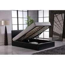 MODERNIQUE BLACK 4ft6 Double Storage Ottoman Gas Lift Up Bed Frame, Massive Storage Underneath Faux Leather High Headboard Bed, Sprung Wooden Sl