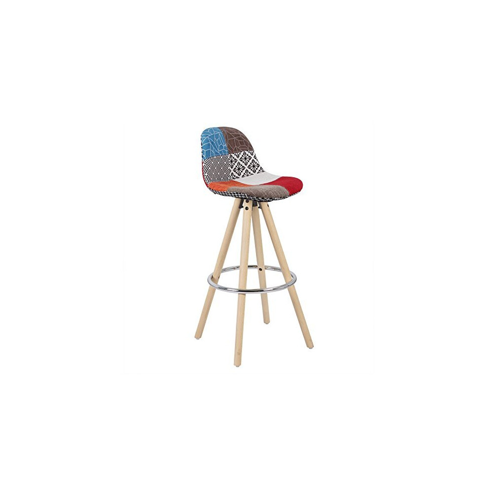 Woltu 1 X Breakfast Kitchen Counter Bar Chair Linen Fabric Bar Stool Wood Legs Barstools Multicolor