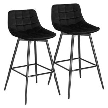 WOLTU Bar Stools Set of 2 PCS Soft Velvet Seat Bar Chairs Breakfast Kitchen Counter Chairs Metal Legs Barstools Black High Stools with Backrests