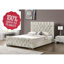 SLEEP ZONE Beautiful ATN Crushed Velvet Fabric Diamantè Bed Frame Upholstered in Size Single/Double/King Size (4ft6 Double, Silver)