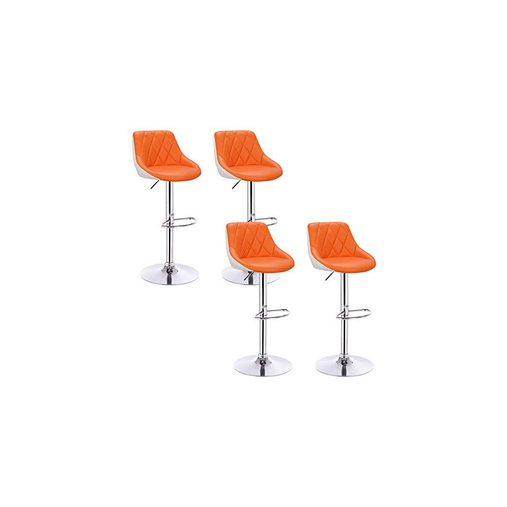 WOLTU Bar Stools Orange+White Bar Chairs Breakfast Dining Stools for Kitchen Island Counter Bar Stools Set of 4 pcs Leatherette Exterior/Adjustab