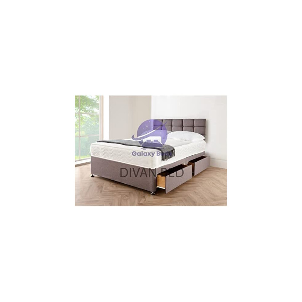 4FT6 Double Linen Look Divan Bed with Mattress and Headboard - 2 Free Drawers (drawers will be on same side)