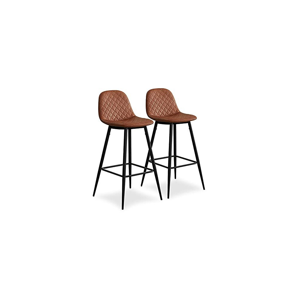CLIPOP Bar Stools Set of 2 Brown Faux Leather Breakfast Bar Chairs with Backrest and Sturdy Metal Legs, Counter Stools for Pub, Bar, Restaurant o