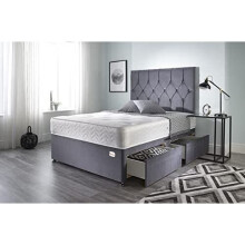 Bed Centre Ziggy Grey Plush Memory Foam Divan Bed Set With Mattress, 2 Drawer (Same Side) and Headboard (Double (135cm X 190cm))