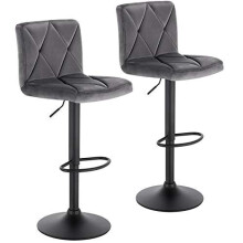 Lestarain Set of 2 Bar Stools Breakfast Dining Stools with Chrome Footrest and Base Swivel Gas Lift Elegant Flannel + Black Matte Simple Bar Stoo