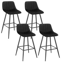 WOLTU Bar Stools Set of 4 PCS Soft Velvet Seat Breakfast Bar Counter Kitchen Chairs Metal Legs Barstools Black High Stools with Backrests & Footr