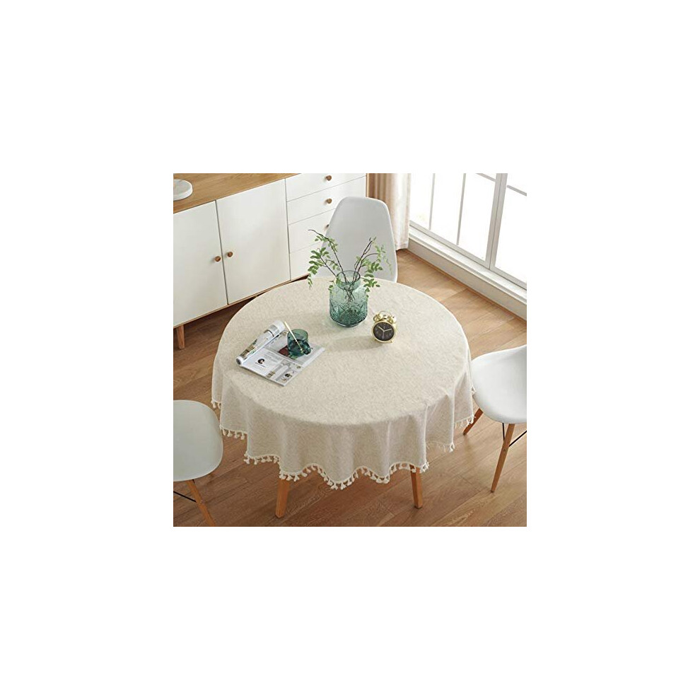 meioro Round Tablecloth Solid Color Tablecloths Tassel Table Cover Cotton Table Cover Multi-Purpose Indoor and Outdoor