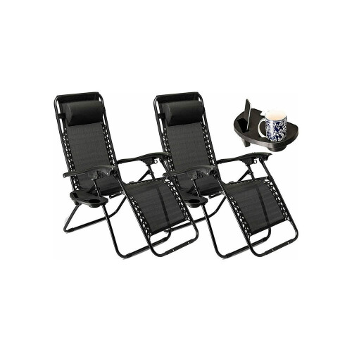 NEO Neo Black Zero Gravity Recliner Garden Sun Lounger x2 2