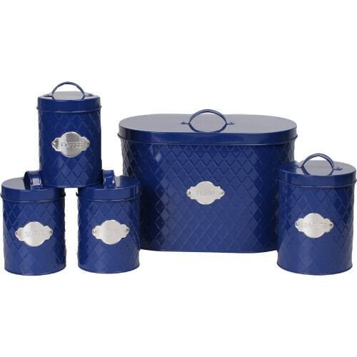 NEO Neo Navy Blue Embossed 5 Piece Kitchen Canister Set