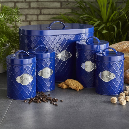 NEO Neo Navy Blue Embossed 5 Piece Kitchen Canister Set 1