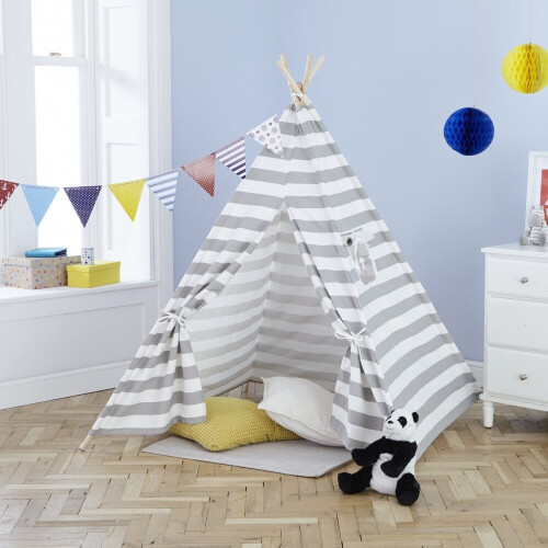 NEO Neo Grey Striped Canvas Kids Indian Tent TeePee 1