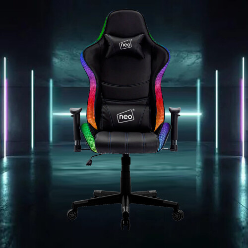 NEO Neo Black Leather Computer Office Gaming Chair with LED Lights 2
