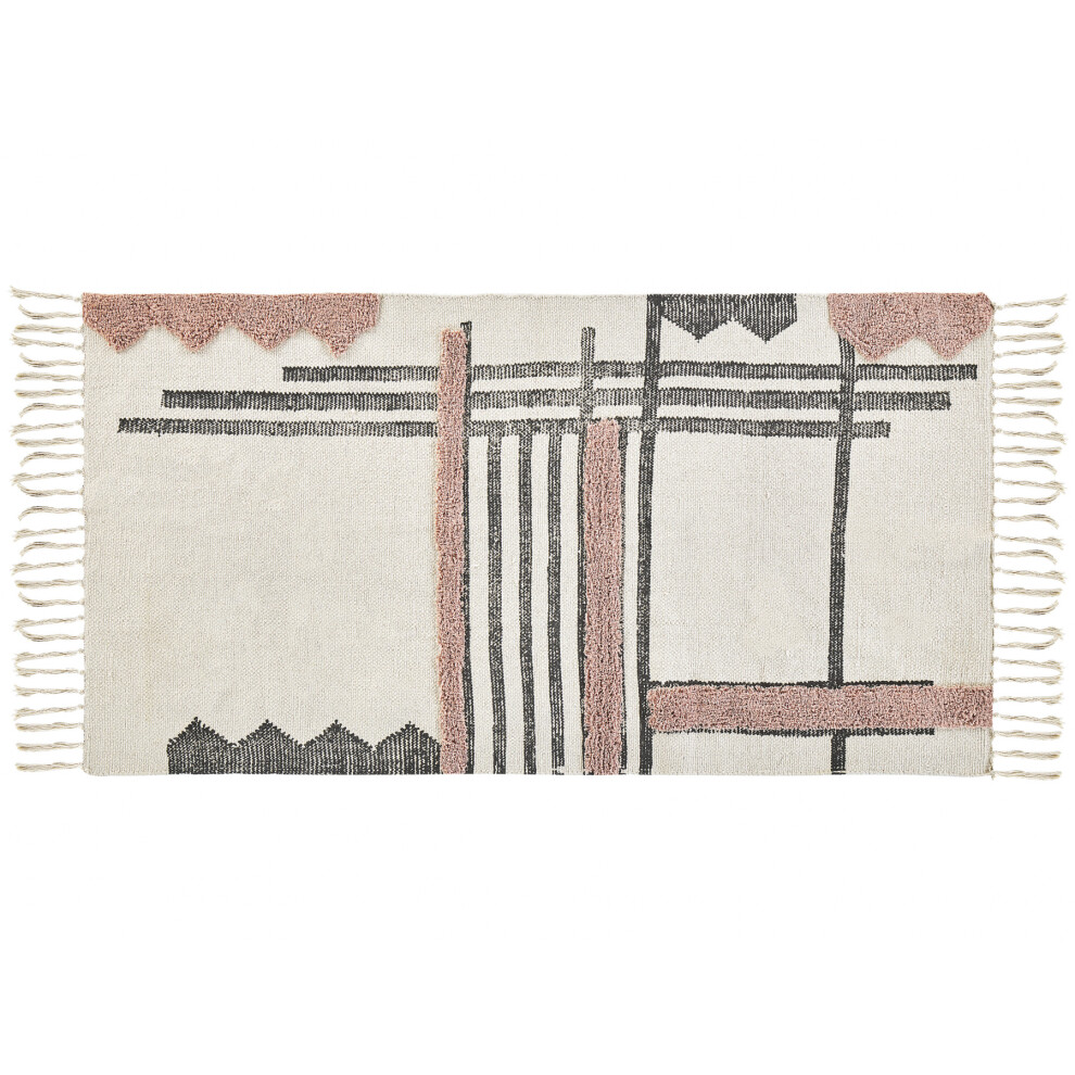 Rectangular Cotton Area Rug 80 x 150 cm Beige and Black MURADIYE