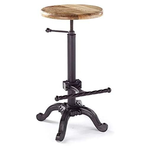 Solid Hard Wood Black Cast Iron Metal Adjustable Pub Kitchen Cafe Bar Stool 65-76cm