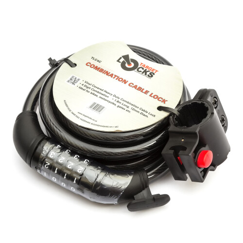 UK Target Gate Lock 1.8m Steel 12mm Diameter Heavy Duty Combination Cable Lock 1