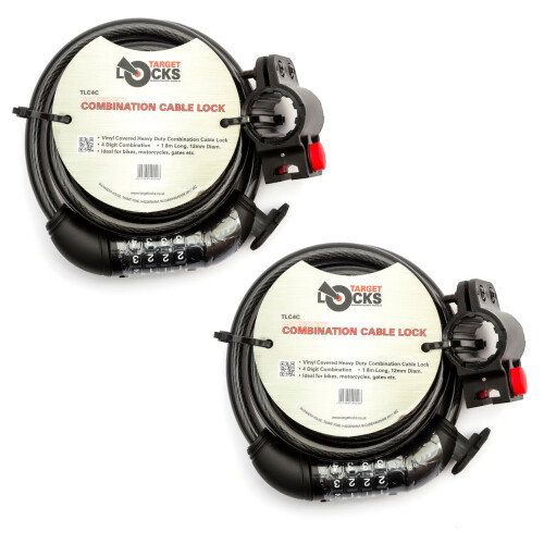 2x UK Target Gate Locks 1.8m Steel 12mm Heavy Duty Combination Cable Lock