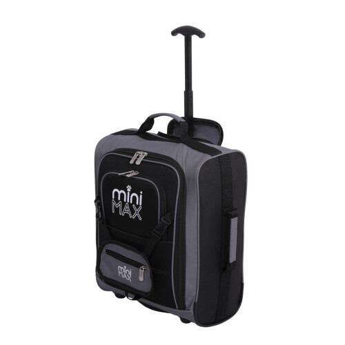 MiniMAX Childrens/Kids Luggage Carry On Trolley Suitcase with Backpack and Pouch for your Favourite Doll/Action Figure/Bear (Black)