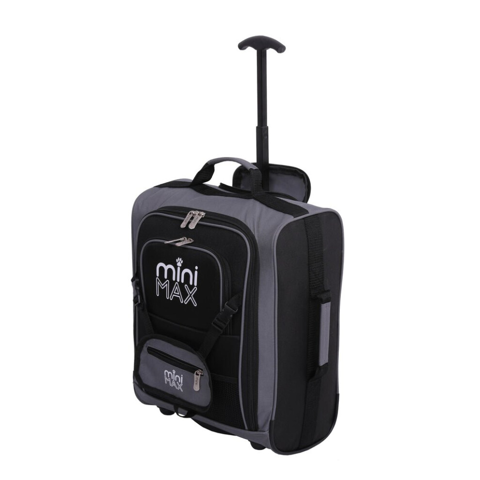MiniMAX Childrens/Kids Luggage Carry On Trolley Suitcase with Backpack and Pouch for your Favourite Doll/Action Figure/Bear (Black)
