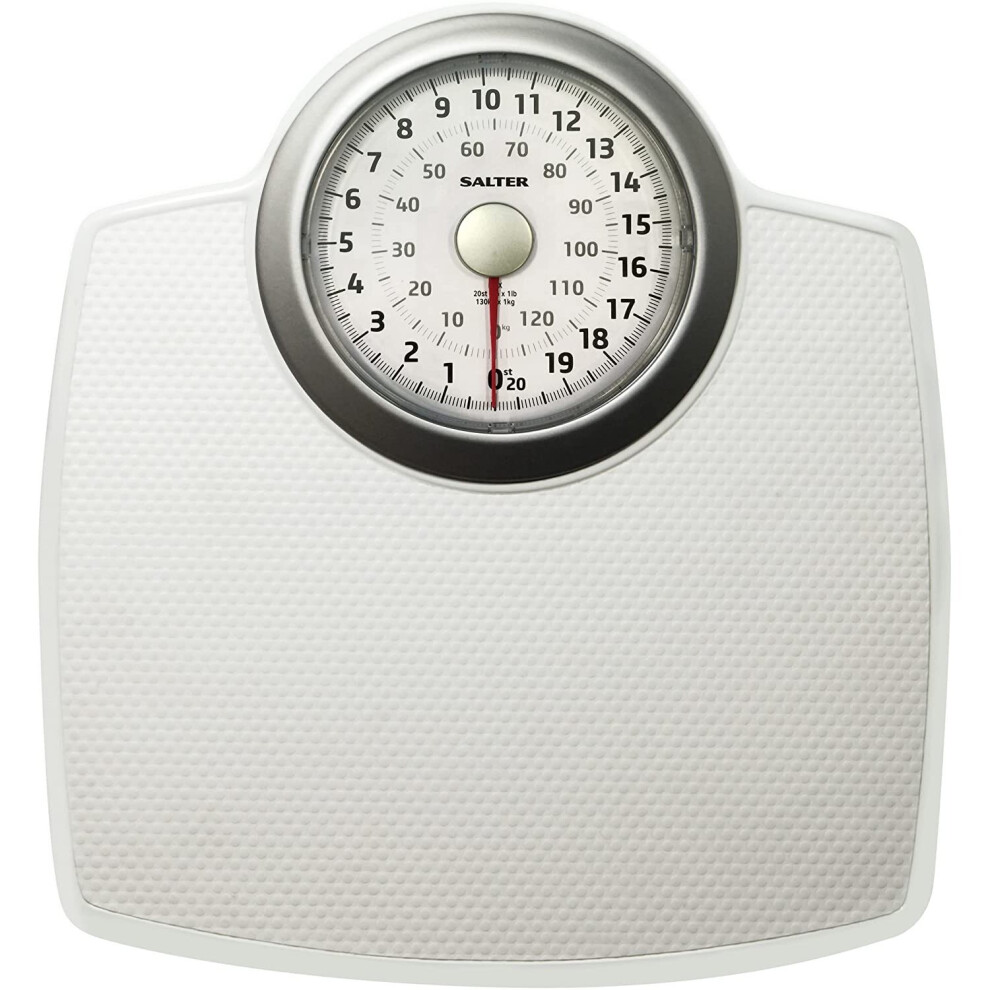 Salter 144 Whsvdr Large Premium Classic Mechanical Bathroom Scales, 130 Kg Maximum Capacity, Oversized Dial, Large Platform, Battery Free, White