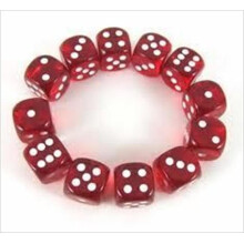 Chessex Manufacturing 23604 16 mm Red With White Translucent D6 Dice Set Of 12