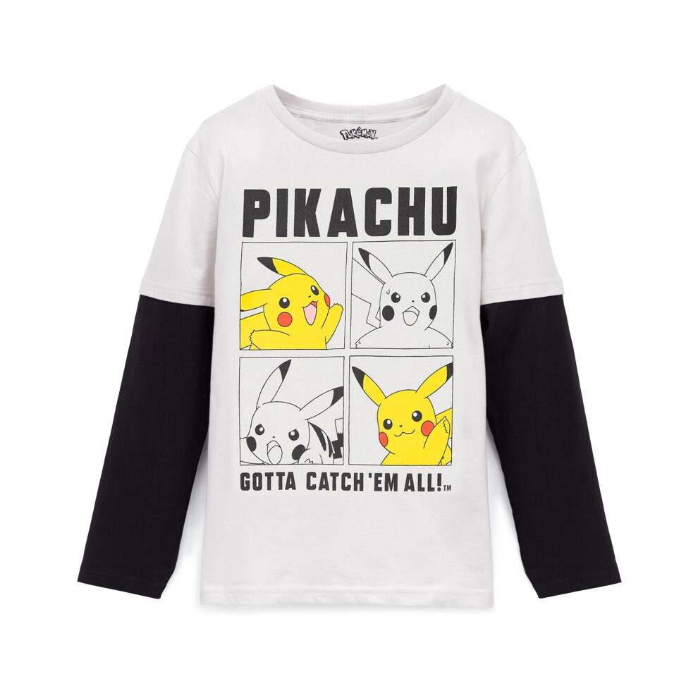 (5-6 Years) Pokemon T-Shirt Boys Kids Skater Clothes Grey Pikachu Game Top