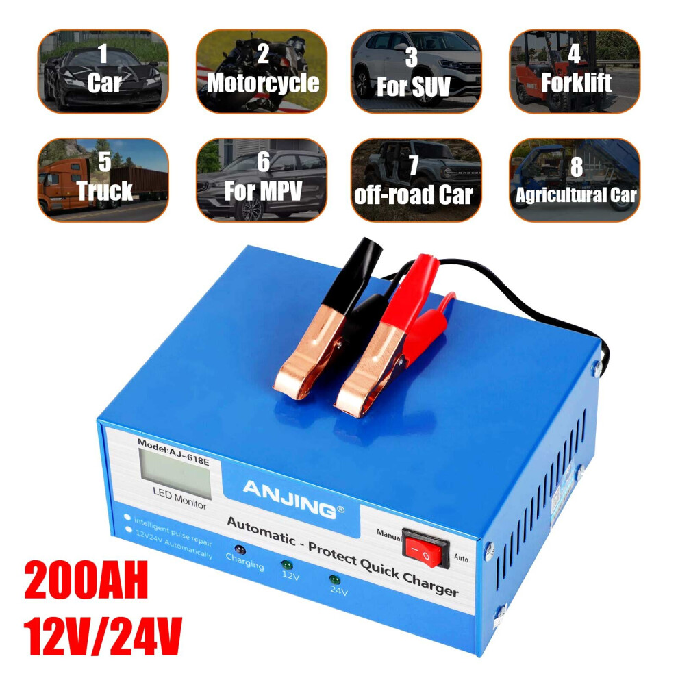 12V/24V Car Battery Charger 10A Heavy Dutyautomatic Jump Starter Pulse Blue 701160626405