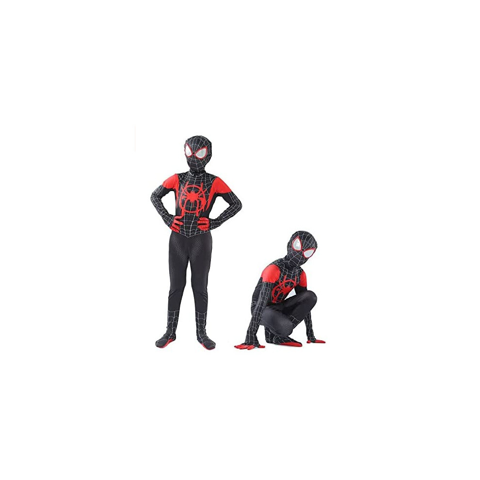 (Miles Morales?Mesh?, 130-140) Gentleman-UK Spiderman Bodysuit Miles Morales Mask Cosplay Costumes Performance Jumpsuit  Super Heros Tights Onesies