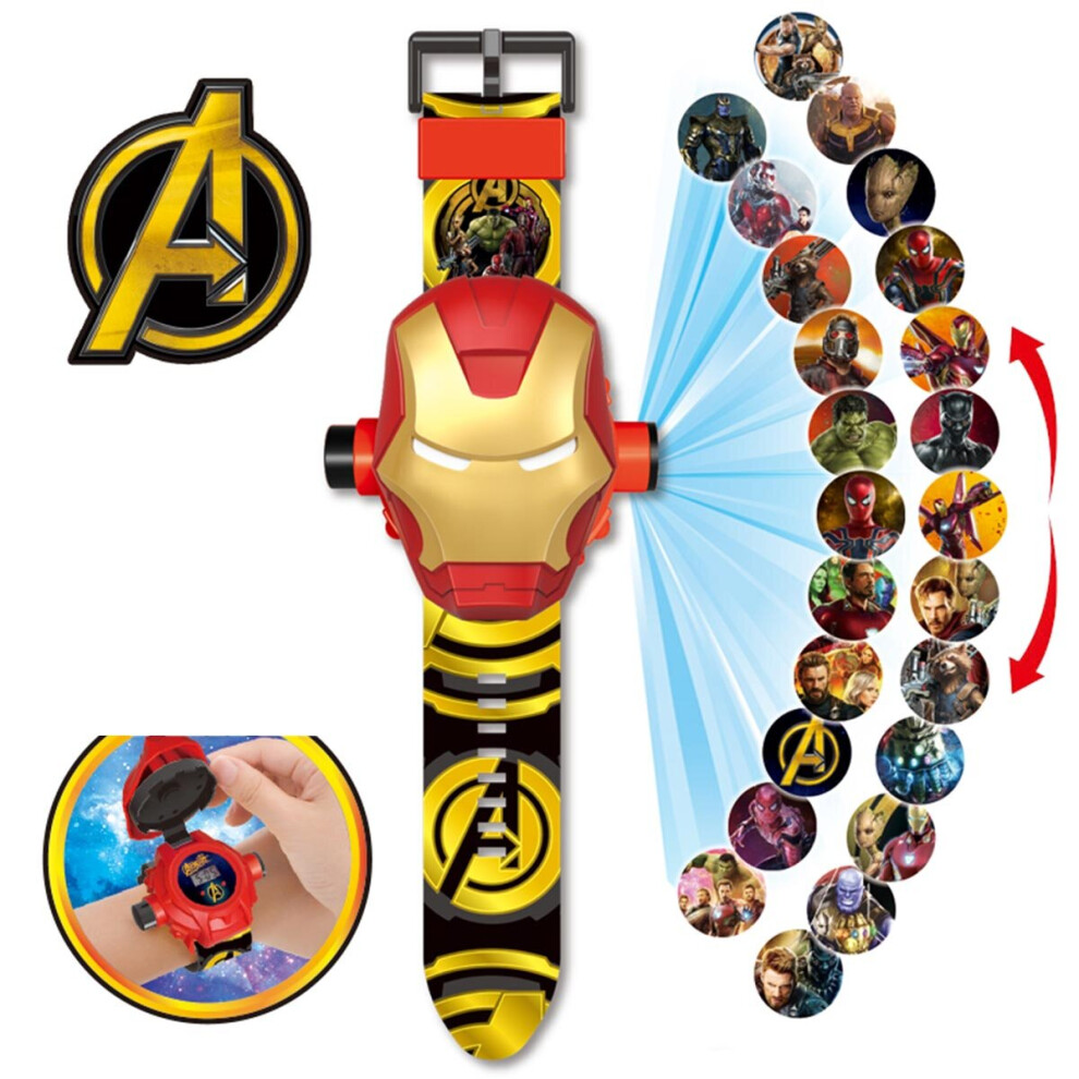 (Ironman) Kids Electronic Projection Watches Digital Childrens Watch 24 Projection 3D Cartoon Watches Spider Man