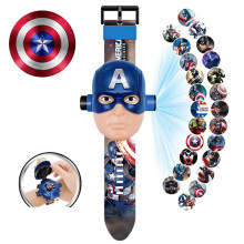 (Captain America) Kids Electronic Projection Watches Digital Childrens Watch 24 Projection 3D Cartoon Watches Spider Man