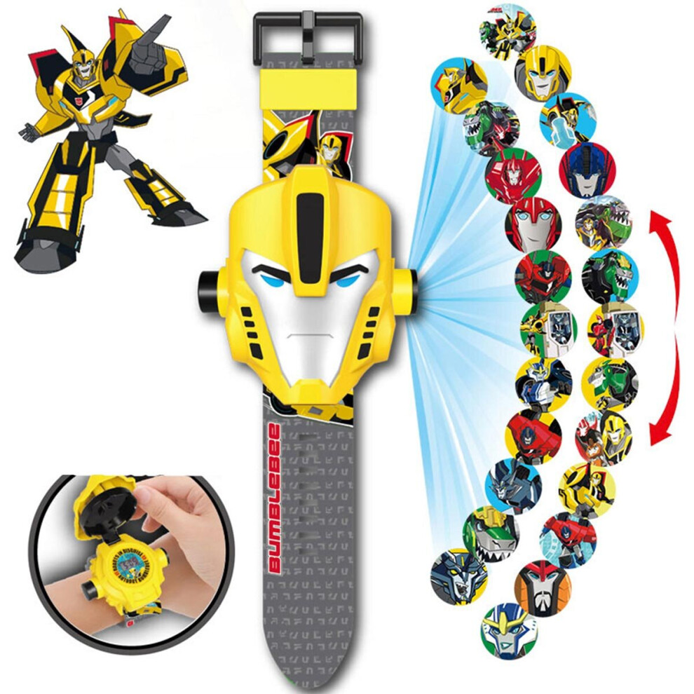 (Bumblebee) Kids Electronic Projection Watches Digital Childrens Watch 24 Projection 3D Cartoon Watches Spider Man