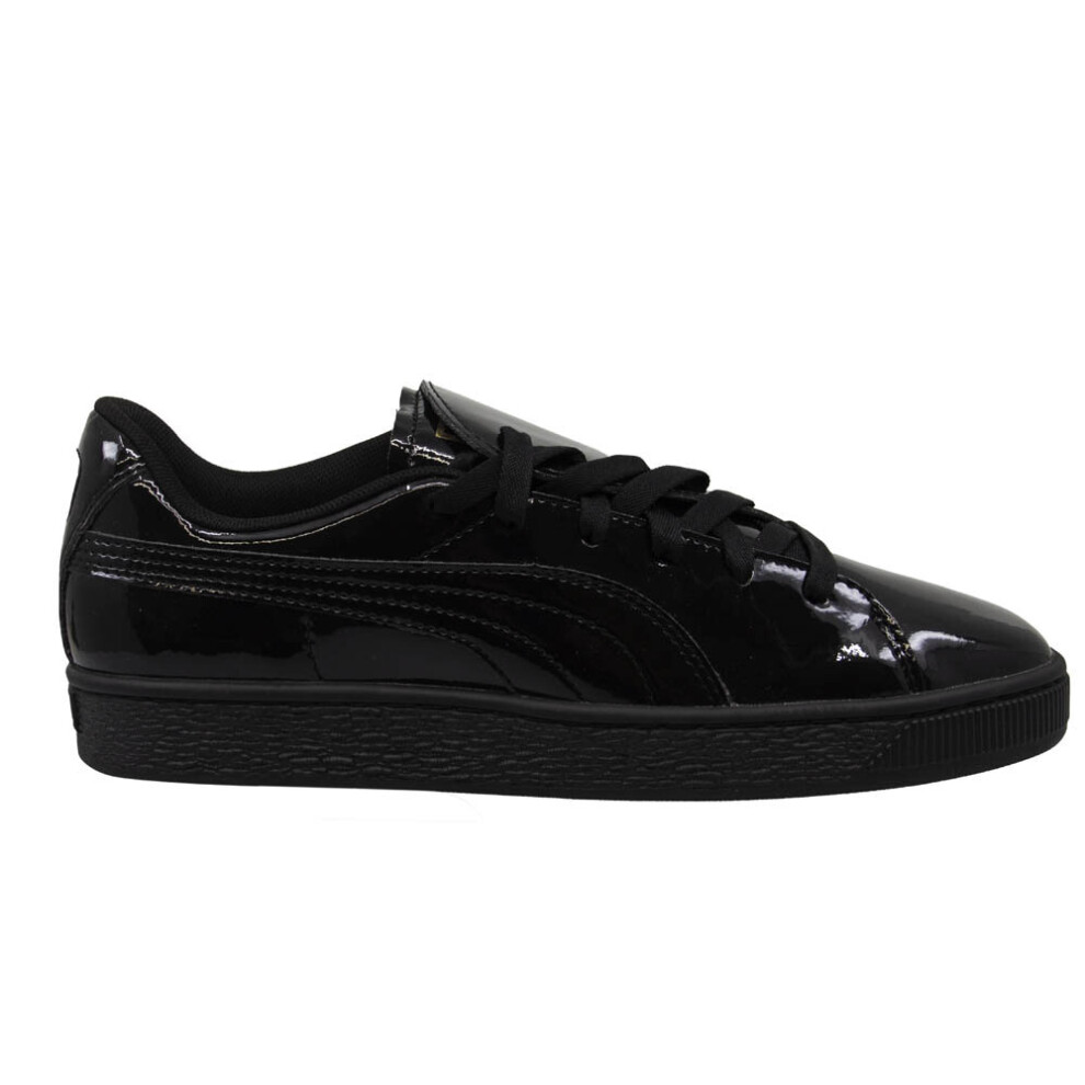 (3.5 (Adults')) Puma Basket Crush Black Patent Leather Low Lace Up Womens Trainers 369556 04