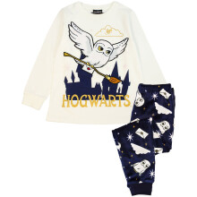 (9-10 Years, Off White/Navy) Harry Potter Girls Hedwig Fleece Long Pyjama Set