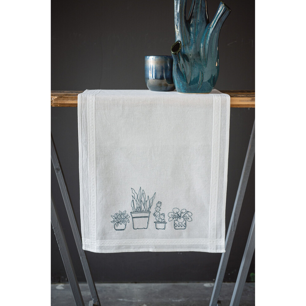 Vervaco Stamped Table Runner Cross Stitch Kit 16"X40"-Houseplants -V0187772