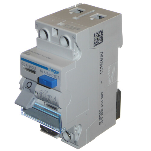 Hager CDA263U - 63 Amp 30mA A-Type RCD Double Pole RCCB Trip 2
