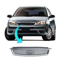 Ford Focus Mk2 2005-2007 Front Top Grille Silver With Chrome Frame