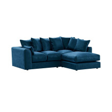 (Blue, Right Hand Facing) Brooklyn Plush Velvet Fibre Corner Sofa 8 Colours