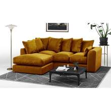 (Gold, Left Hand Facing) Brooklyn Plush Velvet Fibre Corner Sofa 8 Colours