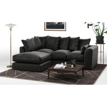 (Black, Left Hand Facing) Brooklyn Plush Velvet Fibre Corner Sofa 8 Colours