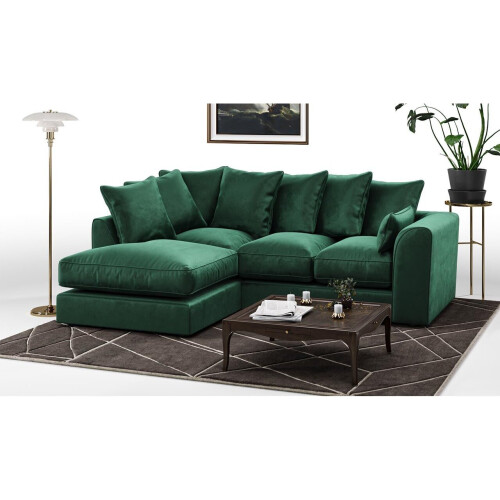 (Green, Left Hand Facing) Brooklyn Plush Velvet Fibre Corner Sofa 8 Colours