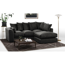 (Black, Right Hand Facing) Brooklyn Plush Velvet Fibre Corner Sofa 8 Colours