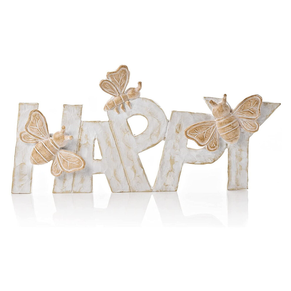 Widdop Hestia Wood Effect Resin Happy Bumble Bee Home Decor Plaque