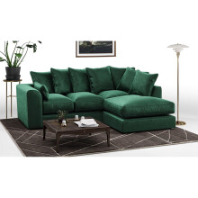 (Green, Right Hand Facing) Brooklyn Plush Velvet Fibre Corner Sofa 8 Colours